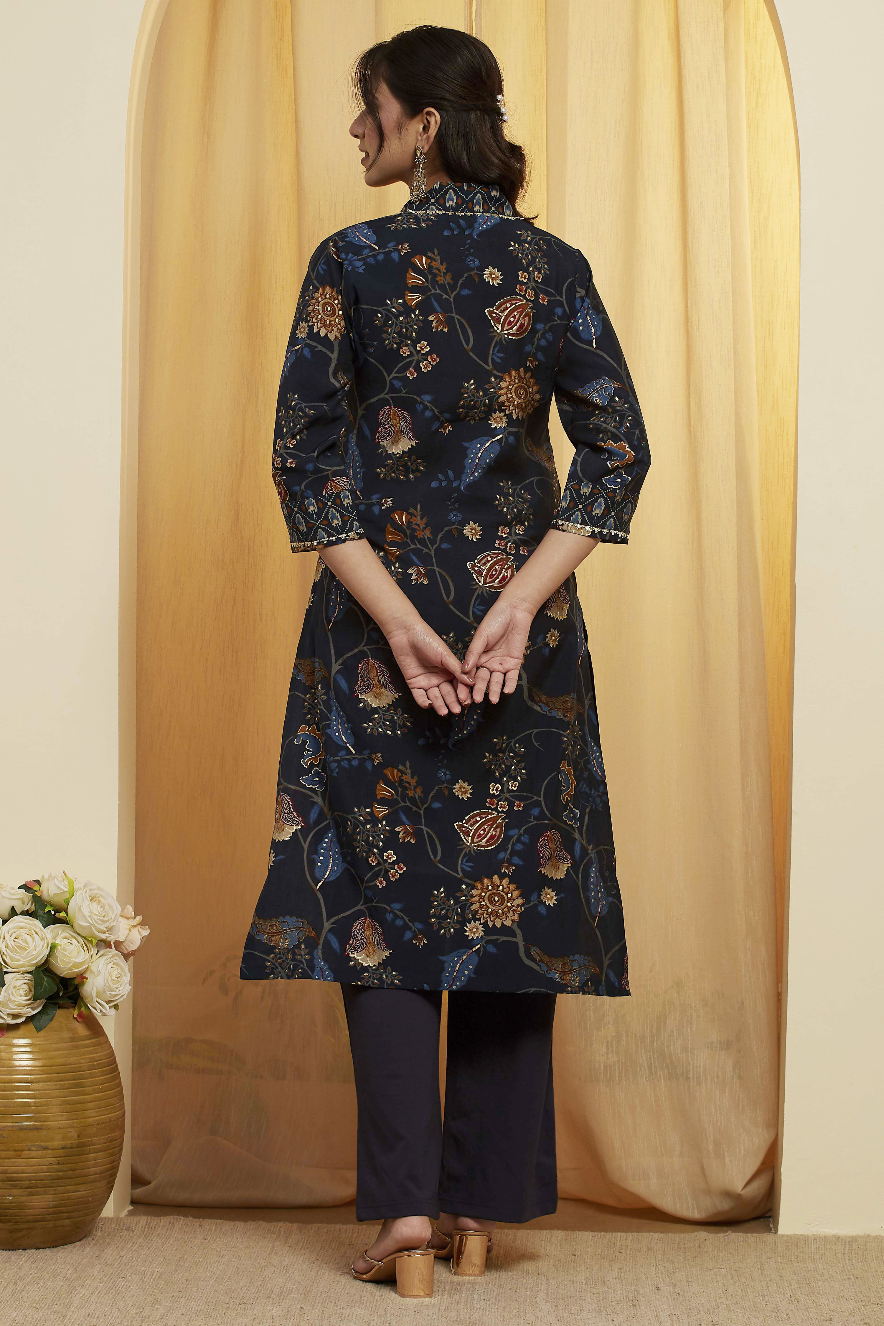 Blue Polyester Straight Kurta image number 4