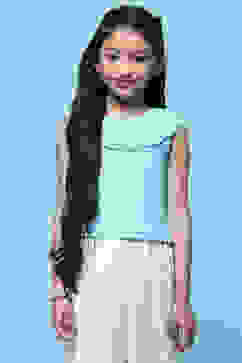 Blue Sleeveless Top With Schiffli Lace Detail image number 5