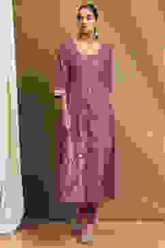 Plum Cotton Printed Anarkali Suit Set image number 7