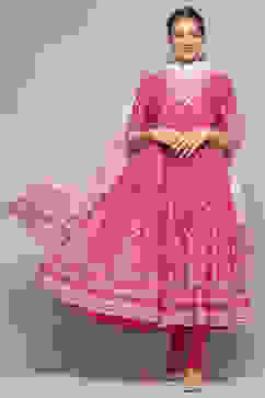 Fuschia Cotton A-Line Suit Set image number 7