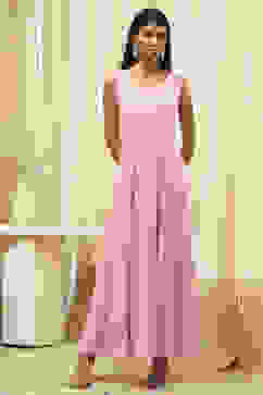 Light Pink Printed Layered Cape Dress image number 3