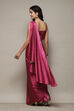Plum Pre-Draped Saree & A Stitched Blouse With Floral Prints image number 4