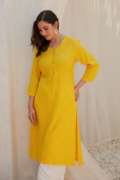 Yellow Rayon Straight Kurta image number 5