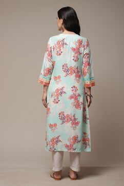 Sky Blue LIVA Straight Printed Kurta image number 2