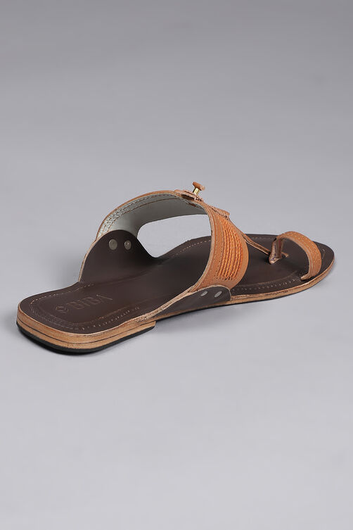 Tan & Dark Brown Leather Kolhapuri Sandals image number 5