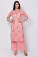 Peach Cotton Straight Kurta Palazzo Suit Set image number 2