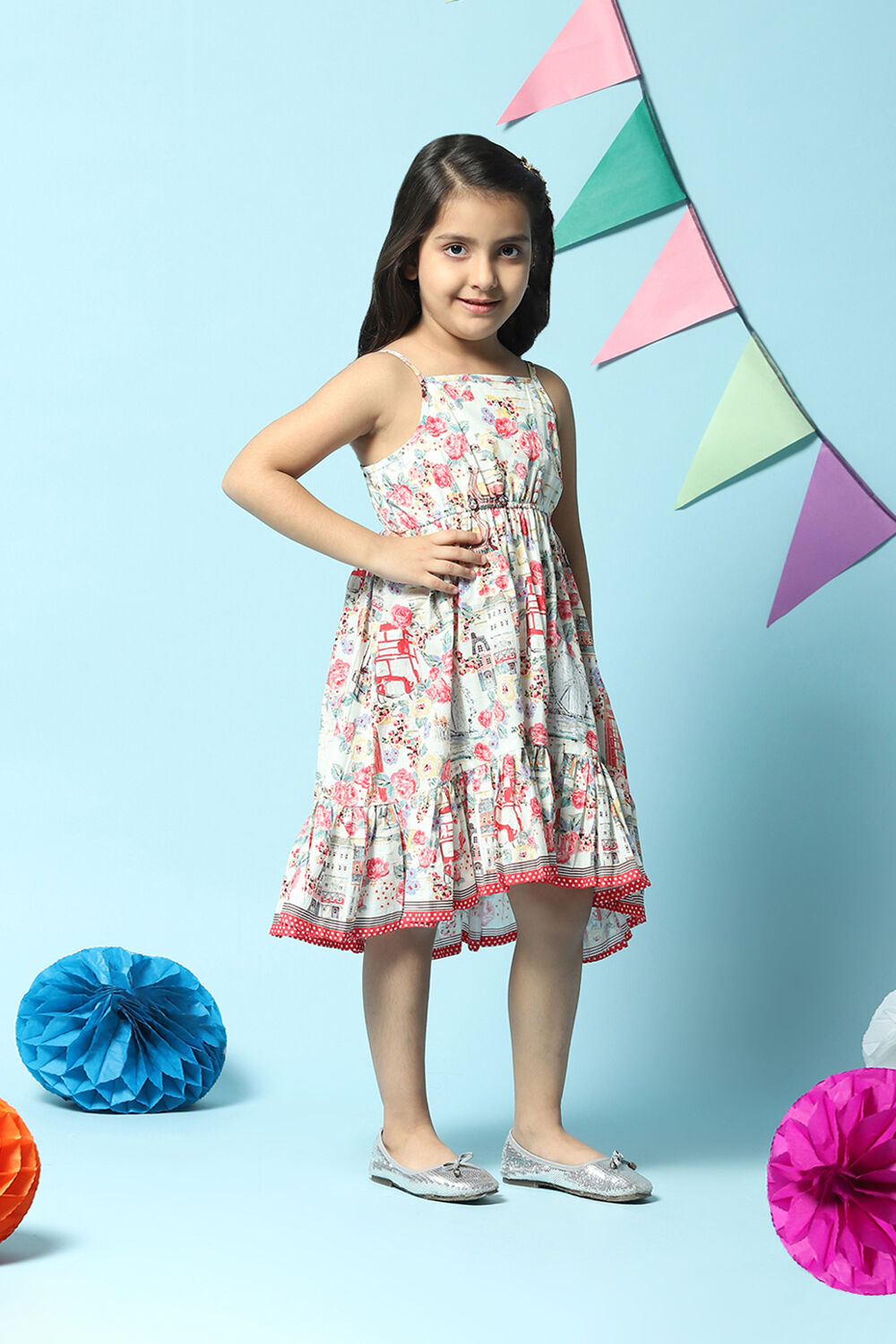 Off White Cotton Flared Dress image number 3