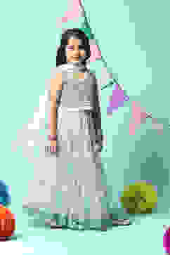 Powder Blue Cotton Short Top Lehenga Set image number 6