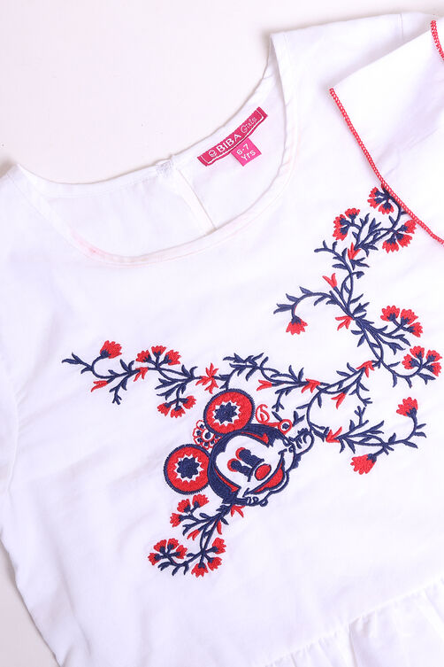 White And Red Cotton Indie Mickey Embroidered Top And Pant Set image number 1
