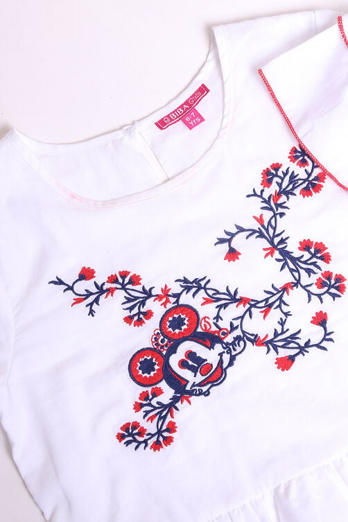 White And Red Cotton Indie Mickey Embroidered Top And Pant Set image number 1