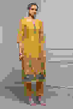 Yellow Chanderi Blend Printed Embroidered Unstitched Suit Set image number 6