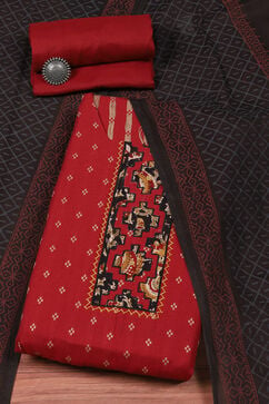 Red Cotton Printed Unstitched Suit Set image number 0