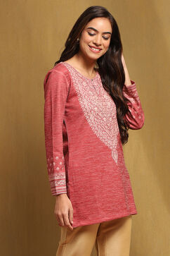 Maroon Polyester Blend Straight Short Kurti image number 4