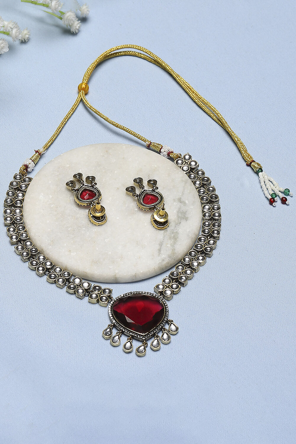 Red Brass Pendant Necklace Set image number 2