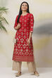 Old Rose Art Silk Straight Printed Kurta image number 4