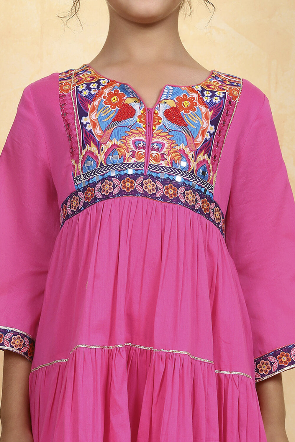 Pink Cotton Solid Tiered Suit Set image number 1