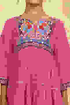 Pink Cotton Solid Tiered Suit Set image number 1