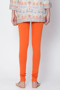 Orange Cotton Blend Dyed Churidar image number 3