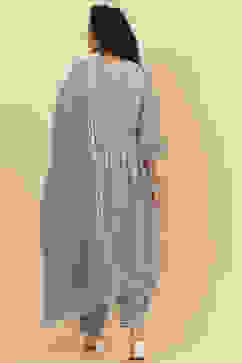 Steel Blue Cotton A-Line Kurta Cross Yoke Salwar Suit Set image number 4