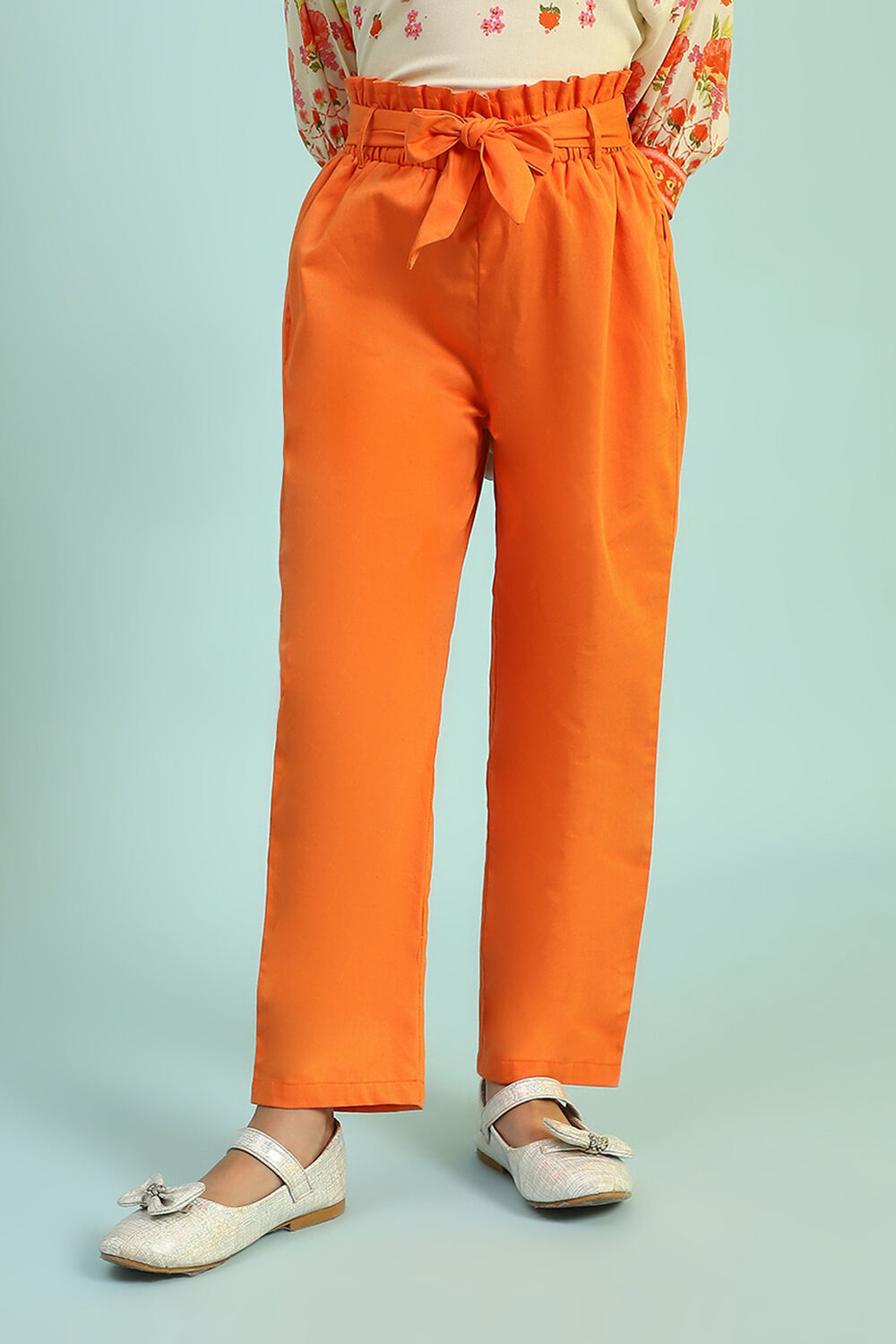 Orange Cotton Solid Regular Pants image number 4