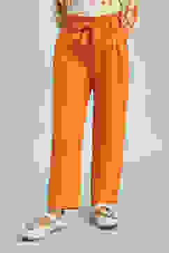 Orange Cotton Solid Regular Pants image number 4