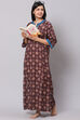 Dark Brown Straight Cotton Printed Sleepwear image number 2