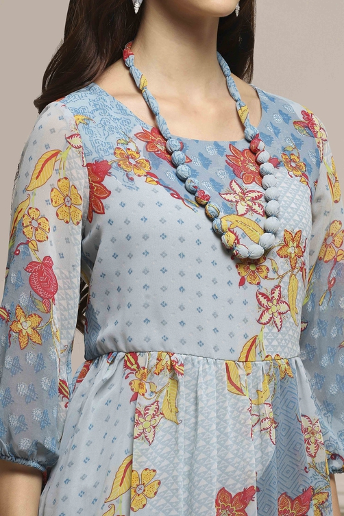 Blue Polyester Tiered Dress image number 1