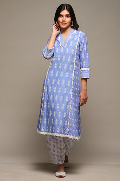 Lilac Cotton Straight Embroidred Kurta image number 5