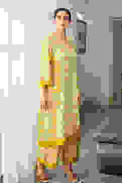 Lime Yellow Rayon Printed Straight Kurta Set image number 5