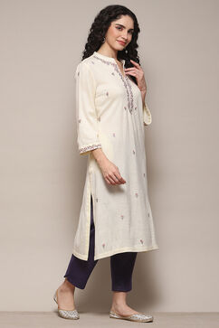 Cream Daffodil Straight Yarndyed Kurta image number 4