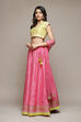 Fuschia & Lime Green Cotton Blend Lehenga Set image number 5