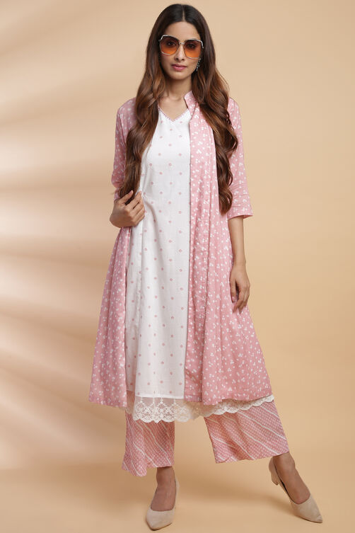 Dusky Pink Cotton Straight Kurta Palazzo Suit Set image number 4