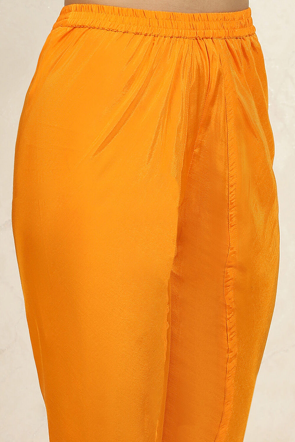 Orange Silk Blend Bandhej Crinkled Unstitched Suit Set image number 3