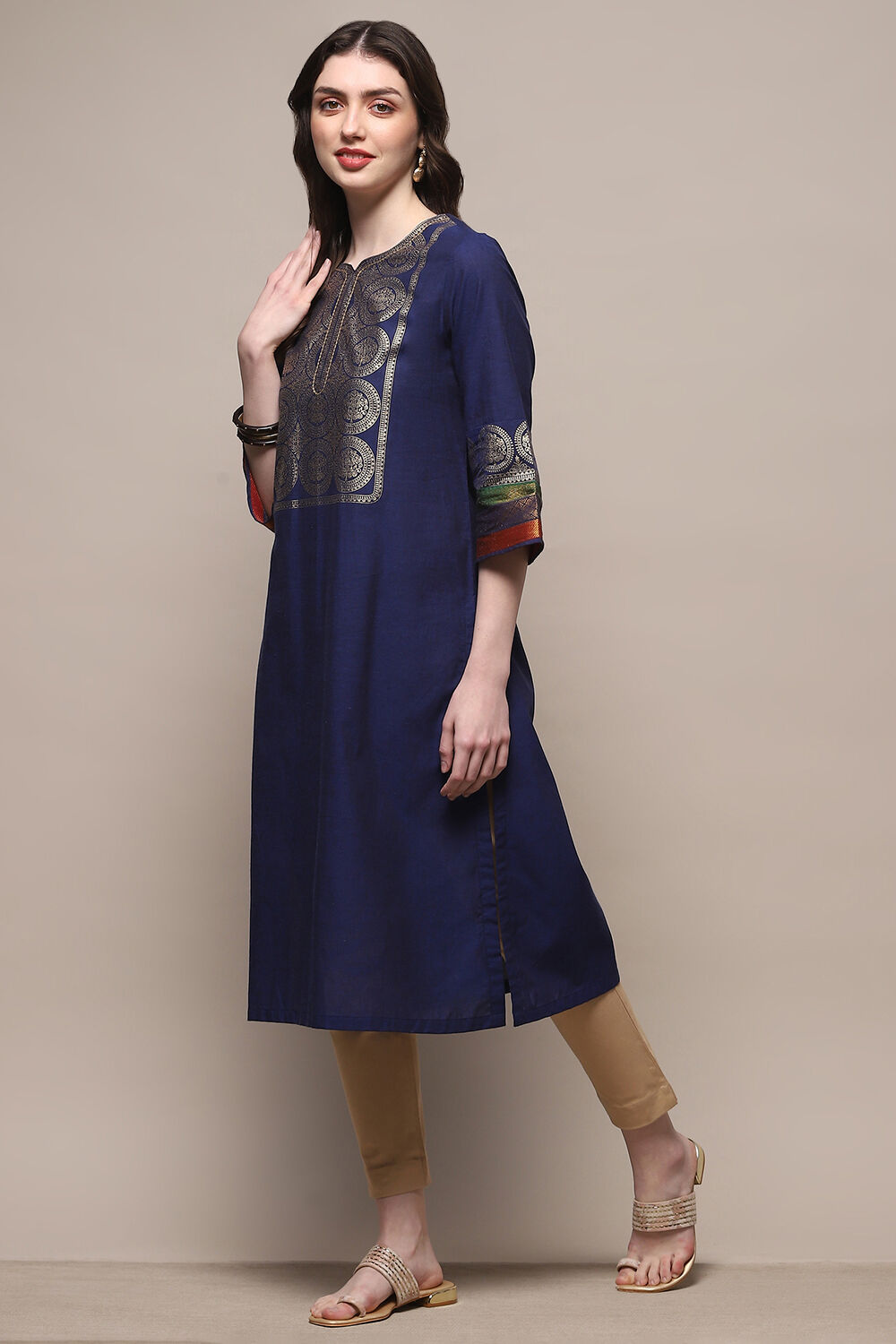 Navy Blue Pure Cotton Straight Kurta image number 2