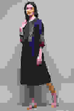 Navy Blue Pure Cotton Straight Kurta image number 2