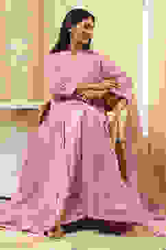 Powder Pink Embroidered Front Open Suit Set image number 2