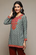 Green Cotton Blend Printed Kurti image number 2