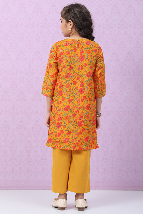 Ochre Art Silk Straight Printed Kurta Set image number 3