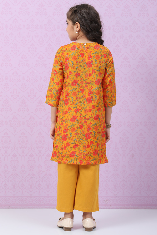 Ochre Art Silk Straight Printed Kurta Set image number 3