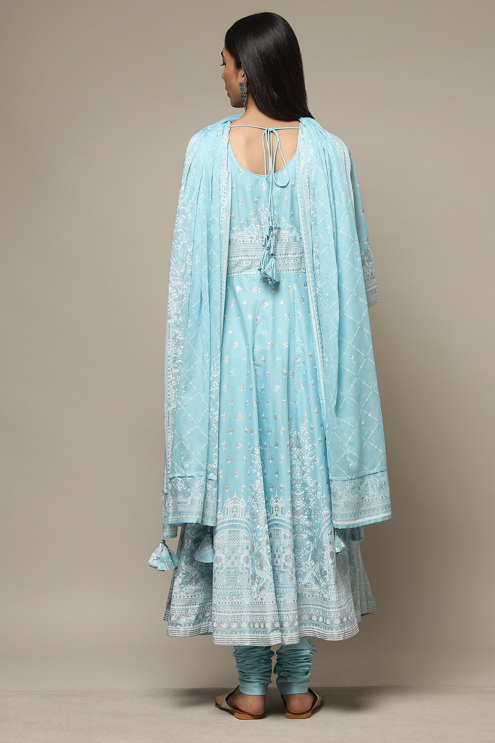 Powder Blue Cotton Anarkali Kurta Churidar Suit Set image number 2