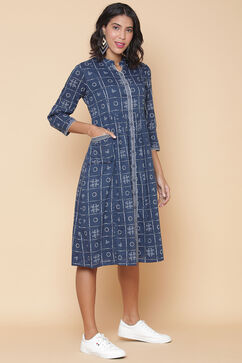 Blue Cotton Printed Kurta image number 4