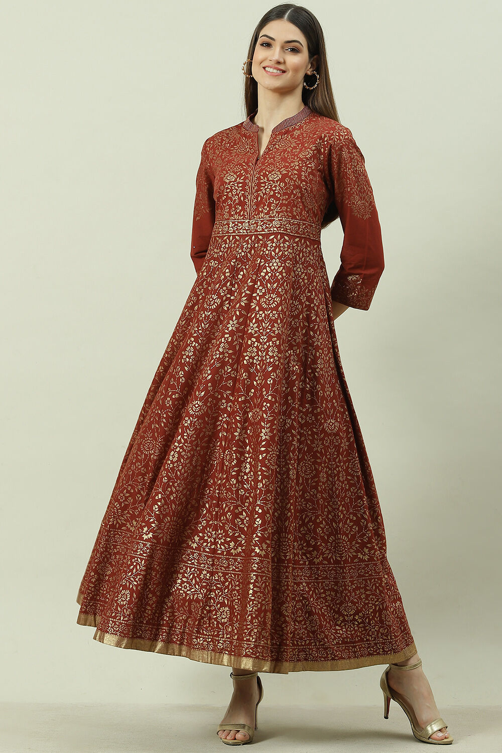 Black Cotton Flared Printed Dress image number 0