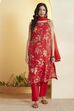 Red Floral Straight Viscose Blend Kurta Set image number 6