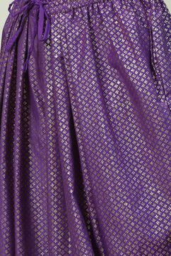 Purple Cotton Blend Asymmetric Printed Kurta Suit Set image number 2