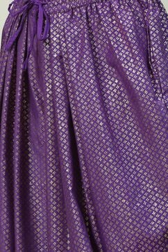 Purple Cotton Blend Asymmetric Printed Kurta Suit Set image number 2