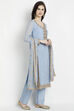 Blue Georgette Easy Stitch Suit Set image number 3