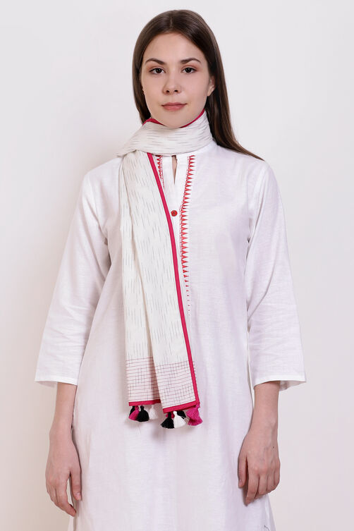Off White Cotton Yarndyed Scarf image number 2