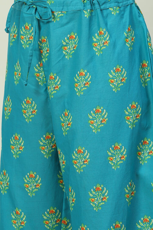 Yellow Printed Cotton A-Line Kurta Palazzo Suit Set image number 2