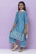 Teal Cotton Girls Straight Straight Kurta Palazzo Suit Set image number 5