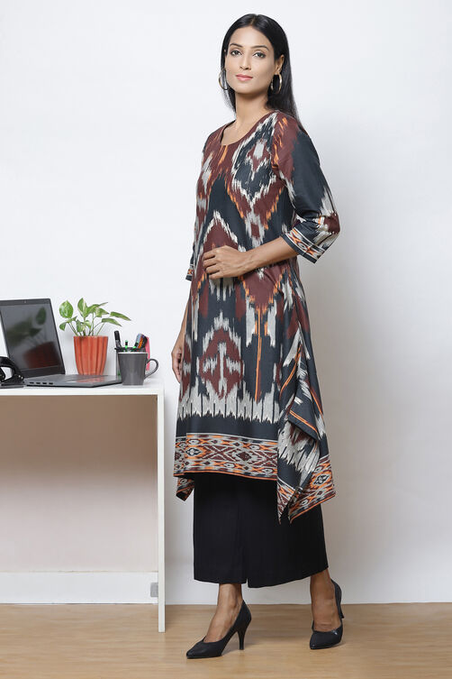 Brown LIVA Flared Fusion Dress image number 2